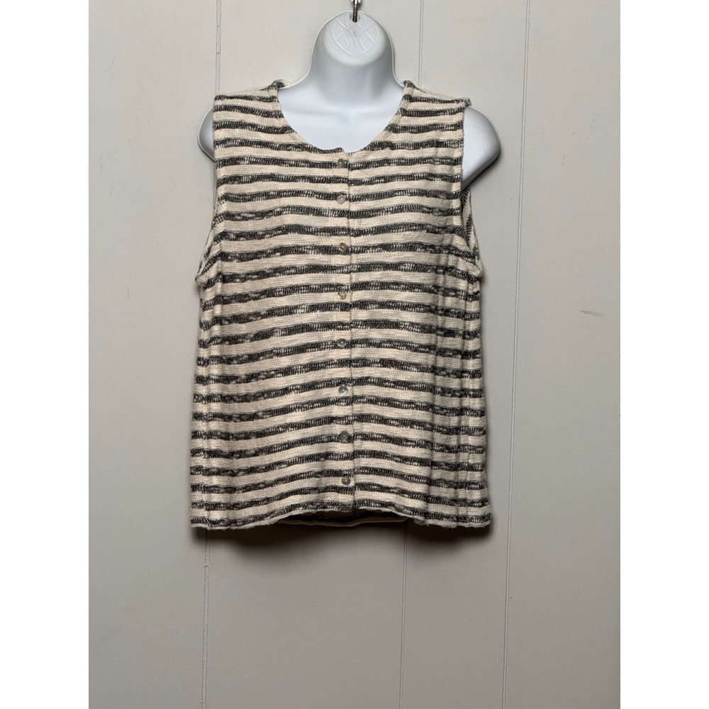 Madewell Women's Striped Knit Button Front Sleeveless Top Cream Black Size Large